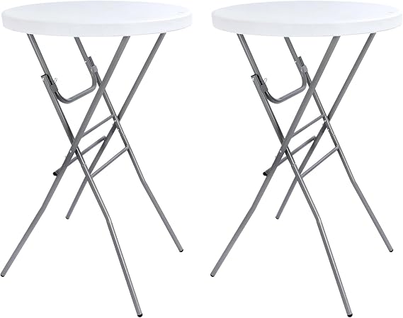 Byliable 28in Folding Cocktail Table, Round Bar Height High Top, White 2PK