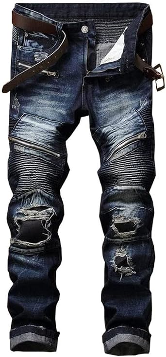 RXXKKK Mens Classic Zipper Biker Regular Fit Flex Jean