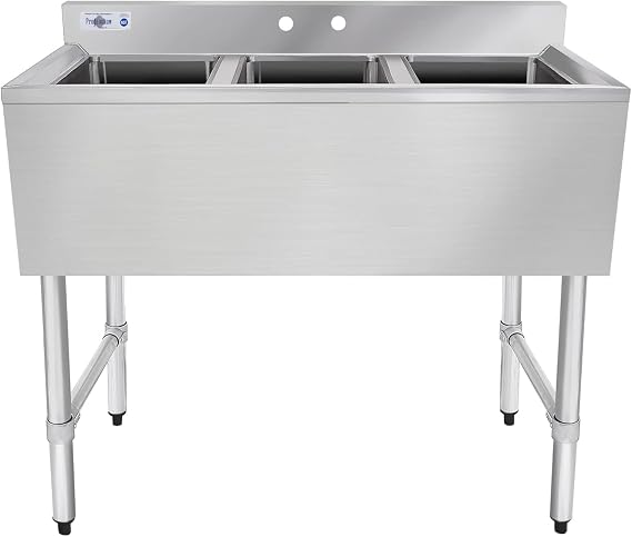 Profeeshaw NSF 3 Compartment Sink Commercial of 304 Stainless Steel Basin