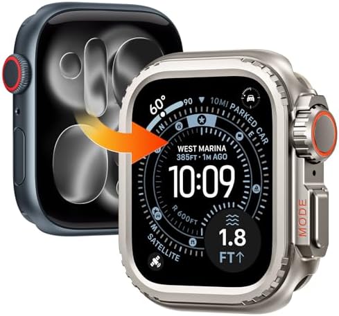 Goton Aluminum Alloy Case for Apple Watch Series 1110 46mm, Ultra-Style Metal Bumper Protector with Ceramic Back, Shockproof Cover for Business & Daily Use