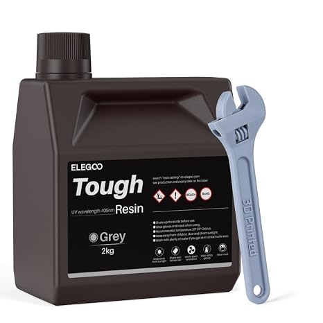 ELEGOO Tough 3D Printer Resin Grey 2000g | High Hardness, Low Viscosity, Low Shrinkage, Compatible with MSLA/LCD/DLP 3D Printers,