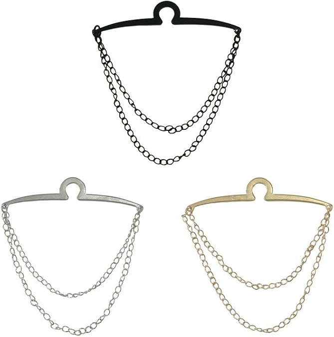 3 Pcs Tie Clips for Men, Tie Chain with Ring Clasps, Gold Silver Black Necktie Holder for Business Wedding
