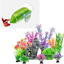 CousDUoBe 1 Pack Betta Fish Acrylic Tube Tunnel,13Pcs Aquarium Plants Cave Rock Decor Set