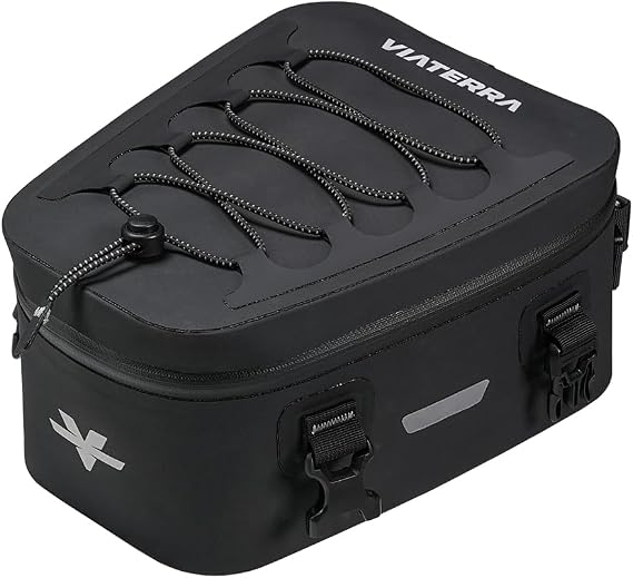 ViaTerra 100% Waterproof 6L Motorcycle Tailbag | Welded seam waterproof bag, No need for Raincover, Adjustable EBC net for smaller items, Versatile mounting on rear rack/seat