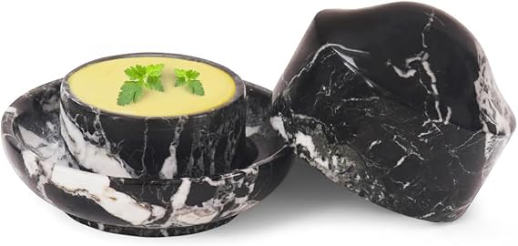 Earthen Crafts Marble Butter Keeper with Lid 3" Inches Black Mini Butter Container Countertop Storage, Ideal Butter Dish, Butter Holder & Butter Crock For Kitchen Counter With Water