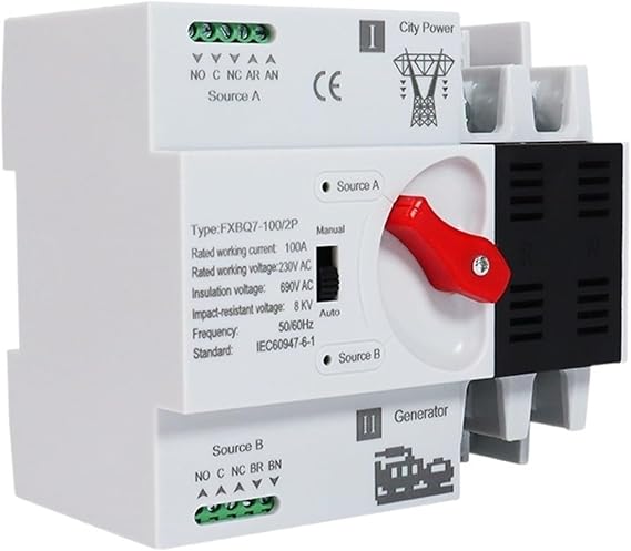 Double power automatic transfer switch ATS Automatic Transfer Switch 220V Din Rail Auto Change Over Switch 2P Dual Power Selector Switches Generator Solar 63A 100A ( Size : 2P , Color : 63A (PV Solar