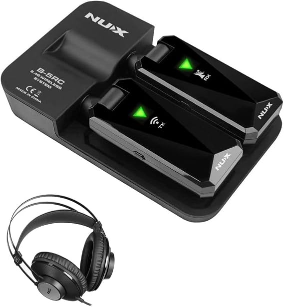 NUX B-5RC Wireless Guitar System Mic for Active/Passive Pickup w/Charging Case Bundle with AKG K72 Closed-Back Studio Headphones