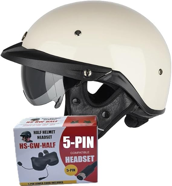 Soman H6 Half Helmet with Honda Compatible 5-Pin Headset
