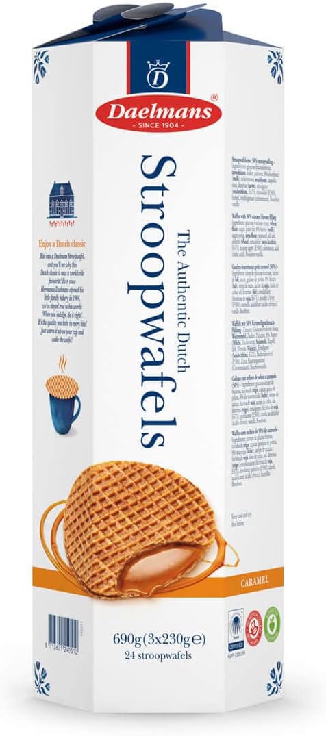 Daelmans Stroopwafels Hexa Tower, 24 Waffles, 690g, 8cm Diameter, Dutch Caramel Waffles, Classic Coffee Snack