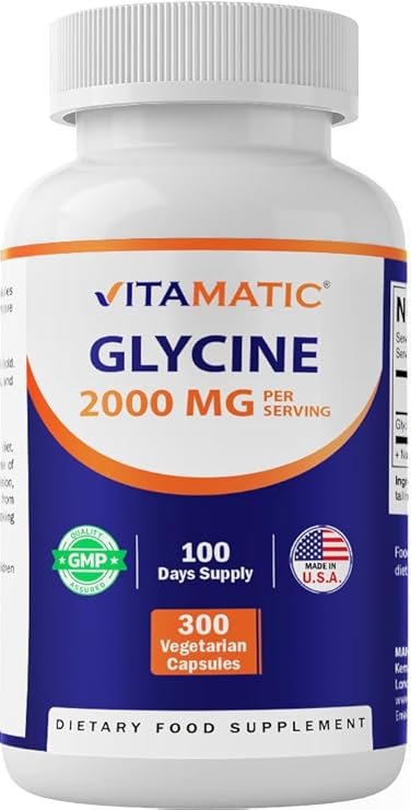 Vitamatic Glycine Supplement, 2000mg Per Serving, 300 Count, Non-GMO, Gluten Free