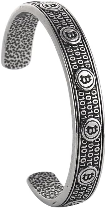 Bitcoin Binary Code Cuff Bracelet, Blockchain Cryptocurrency Open Bangle Bracelet, Crypto Trader's Lucky Jewelry