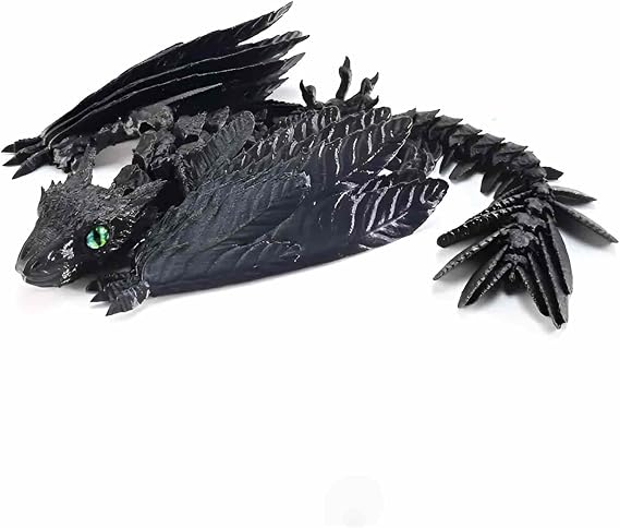 3D Printed Dragon with Wings, Articulated Dragon with Present Case, 3D Printed Animals Toys, Desktop Pet (Shadow Black)