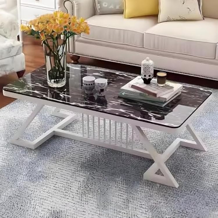 Minimalist Coffee Table, Modern Rectangular Sofa Tables with Tempered Glass Top & Metal Frame Small Space Cocktail Table for Living Room Center,Black b,47.223.617.7 inch
