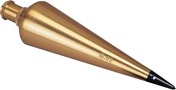 Solid Brass Plumb Bob, Brass Construction, Stainless Steel Point, Professional Centering Tool, Replaceable Tip (16oz)