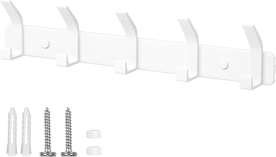 Coat Hooks Rack Wall Mounted with 5 Hooks, White