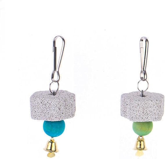 2Pcs Bird Calcium Teeth Grinding Chew Treats Toy Bite Training Chewing Toy with Bell Grinding Teeth Lava Block Grinding Teeth Supply for Parakeet