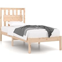 Solid Pine Wood Bed Frame 90x200 cm without Mattress, Sturdy and Stable Frame with Headboard for Back Support, Classic Wooden Bed 3103918