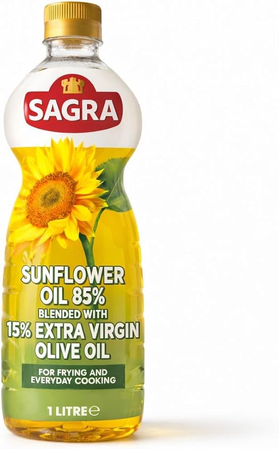 Sagra Sunflower & Extra Virgin Olive Oil Blend - 1L Cooking Oil, 85% Sunflower Oil with 15% Extra Virgin Olive Oil (EVOO), High Smoke Point Cooking Oil for Frying, Roasting & Everyday Cooking