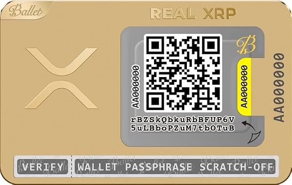 Ballet REAL XRP Cold Storage Wallet Card (Physical Wallet), 24K Gold-Plated Stainless Steel, No Electronics, No Seed Phrase, No PIN/Password, iOS/Android App Setup, Offline Storage