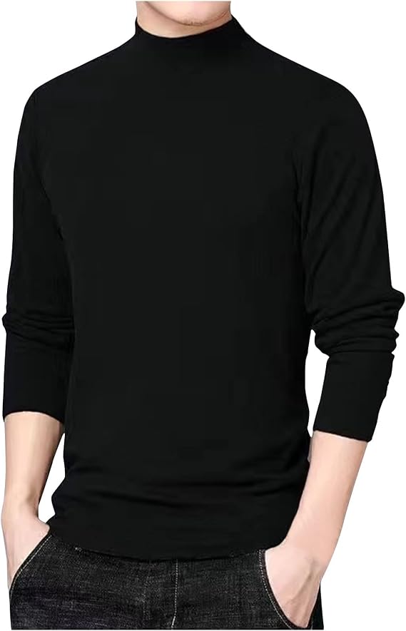 Men T Shirts Winter Fashion Long Sleeve Mock Neck Comfortable Undershirts Casual Solid Basic T-Shirts Sweater