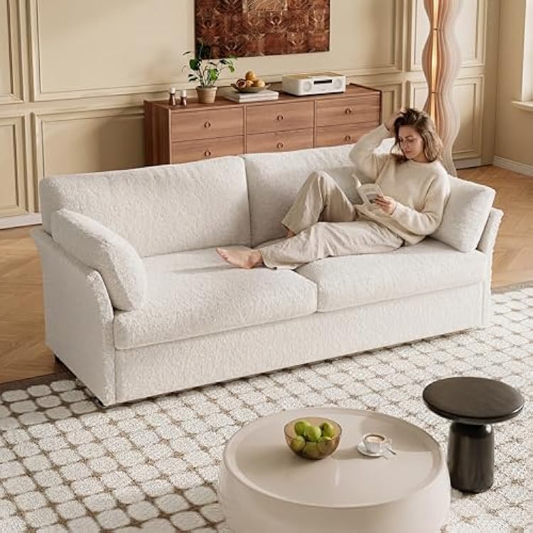 Guyii 70.07 Beige Loveseat Sofa, Small 2-Seater Sofa with 2 Pillows, Comfy Upholstered Sofa Couch, Modern Sofa for Living Room, Bedroom, Home, 330LBS Capacity