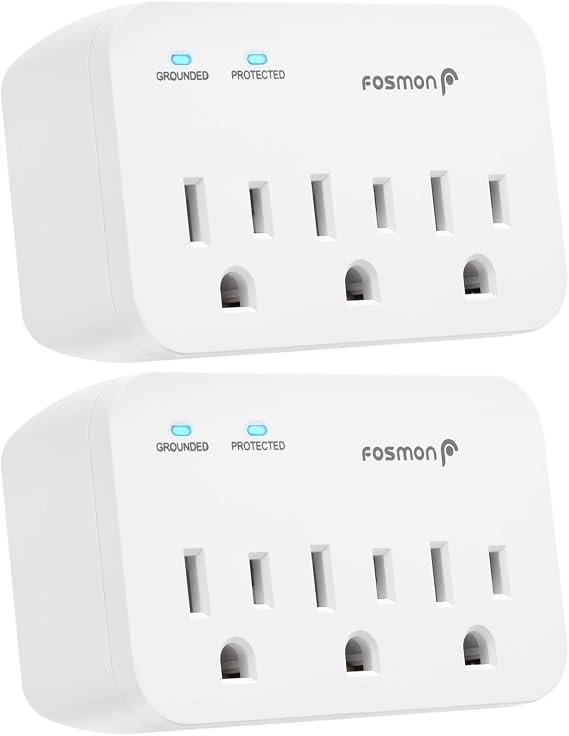 Fosmon Refrigerator Surge Protector, 3 Outlet Heavy Duty Appliance Surge Protector with High Joules for Fridge, Microwave, Washing Machine, Garage Door, 1200J, 1875 Watts, 3 Prong, ETL Listed- 2 Pack