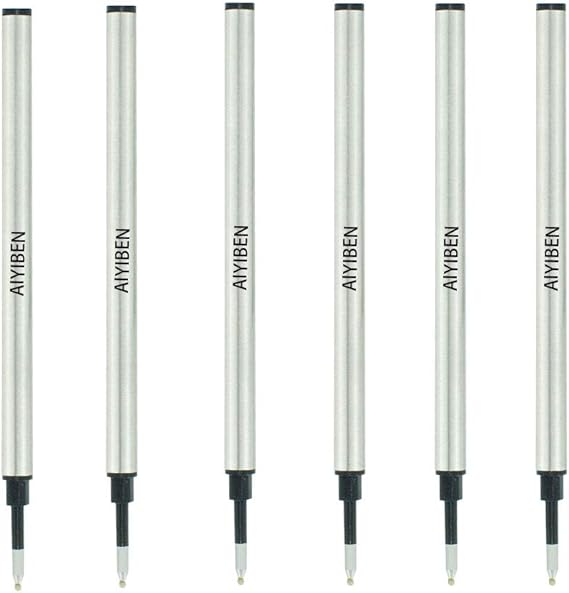 4.37 inch Rollerball Pen Refills, Roller Ball Fine Point 0.5mm, Black Ink Refill Pack of Replaceable Pen Refills Medium Point (6 Pack)