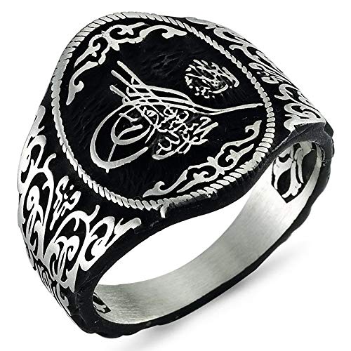 Solid 925 Sterling Silver Turkish Ottoman Sultans Tughra Monogram Mens Ring