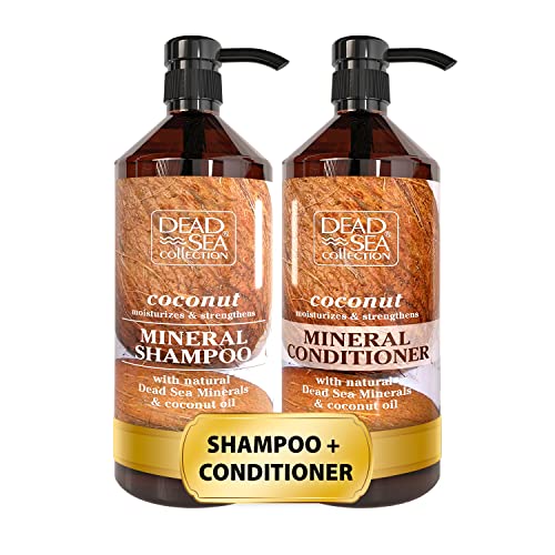 Dead Sea Collection Shampoo and Conditioner Set with Coconut Oil Hydrating Softening Hair Products with Dead Sea Minerals for All Hair Types Set of 2 Bottles 33.8 & 30.6 Fl. Oz.