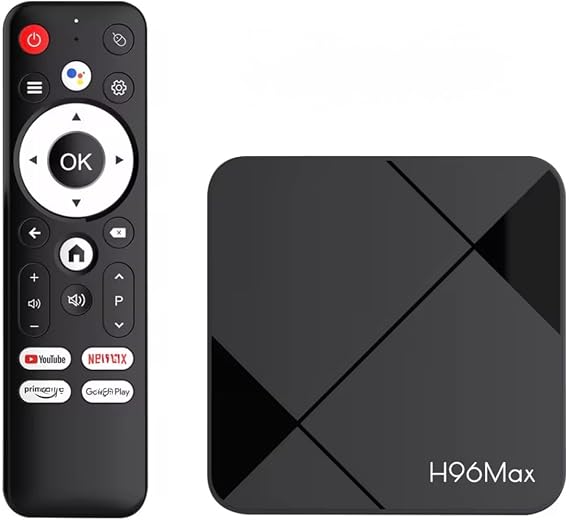 H96 MAX H313 Smart TV Box – Android 14 ATV | 4K@60fps | WiFi 6 | BT 5.0 | Voice Assistant (Black)