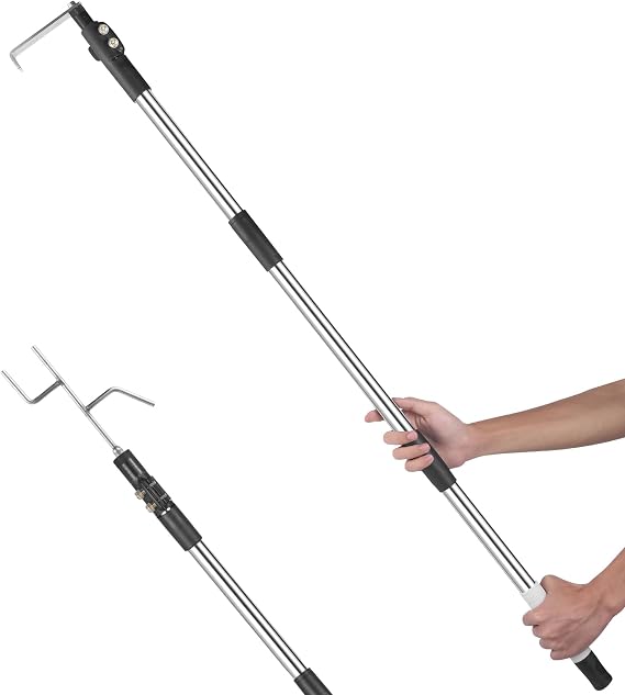 Truck Cargo Grabber, 45.8ft Telescoping Bed Retriever Tool with Dual Hooks | 4.15.8 Ft Telescoping Truck Bed Retriever Tool with Dual Hooks, Non-Slip Rubber Grip for Easy Pickup Cargo Retrieval