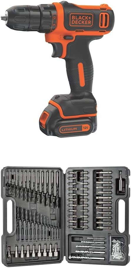 BLACK+DECKER 12V MAX Cordless Drill/Driver (BDCDD12C) with BLACK+DECKER BDA91109 Combination Accessory Set, 109-Piece