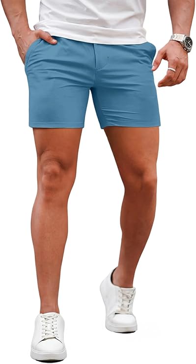 GINGTTO Mens Slim Fit Shorts Stretch Tapered Leg Skinny Chinos 5" 7"
