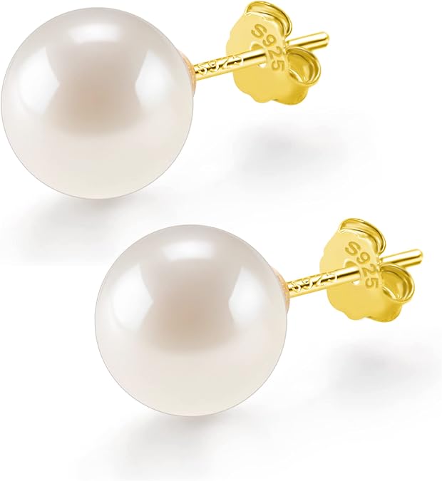 SmileBelle 18K Gold Plated Turquoise Jade Pearl Stud Earrings for Women