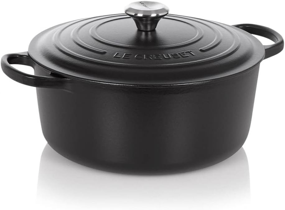 Le Creuset Signature Enamelled Cast Iron Round Casserole Dish With Lid, 20 cm, 2.4 Litres, Matte Black, 21177200000430