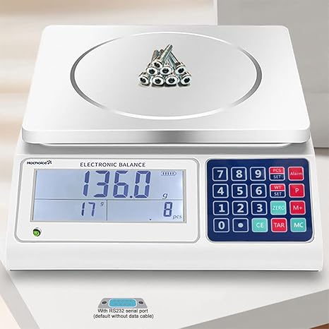 Digital Counting Scales Grams Industrial Scale 33lbs0.0011lb-15kg x 0.5g High-Precision Electronic Gram Scale with RS232 Port for Connecting Computer or Printer