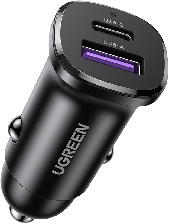 UGREEN USB C Car Charger 2-Port Mini CompactPD30W+SCP22.5W Fast Charging PD3.0/QC4.0/PPS Compatible 12V・24V Car Compatible In-Car Charger Compact Size Lightweight Durable Car Charger Compatible with