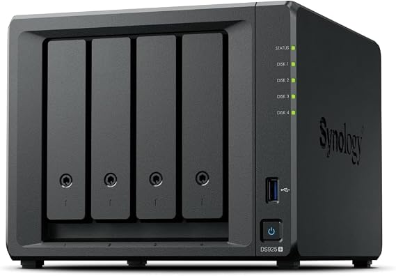 DS925+ 16TB 4-Bay NAS Server Combo with 4x4TB Enterprise HDD Storage, 4GB DDR4 RAM, AMD Ryzen V1500B 4-Core 2.2GHz, Dual 2.5GbE LAN