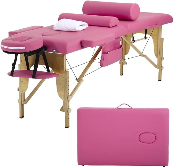 BestMassage Massage Bed Portable Massage Table 24 inch Wide Lash Bed Height Adjustable 2 Folding Spa Table with Towel Hanger Oil Pouch Half Bolster Round Bolster Non-Woven Bag