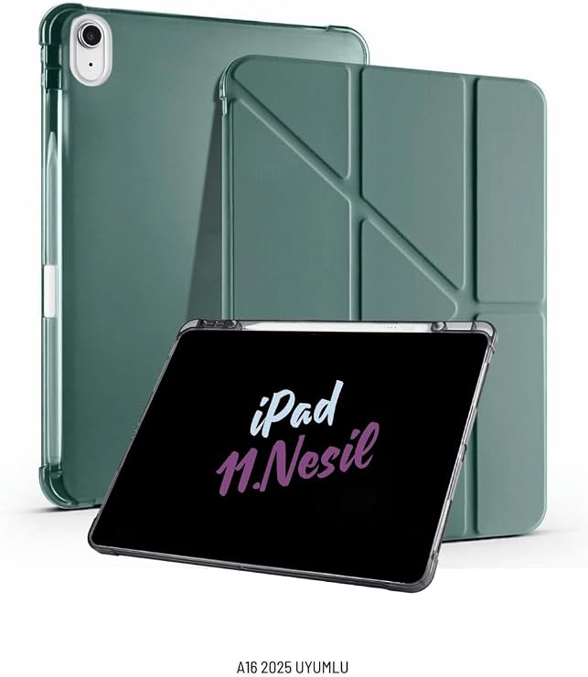 iPad 11. Nesil A16 2025 ile Uyumlu 11 inç Kalem Bölmeli Standlı Fuchsia Tri Folding Tablet Kılıfı