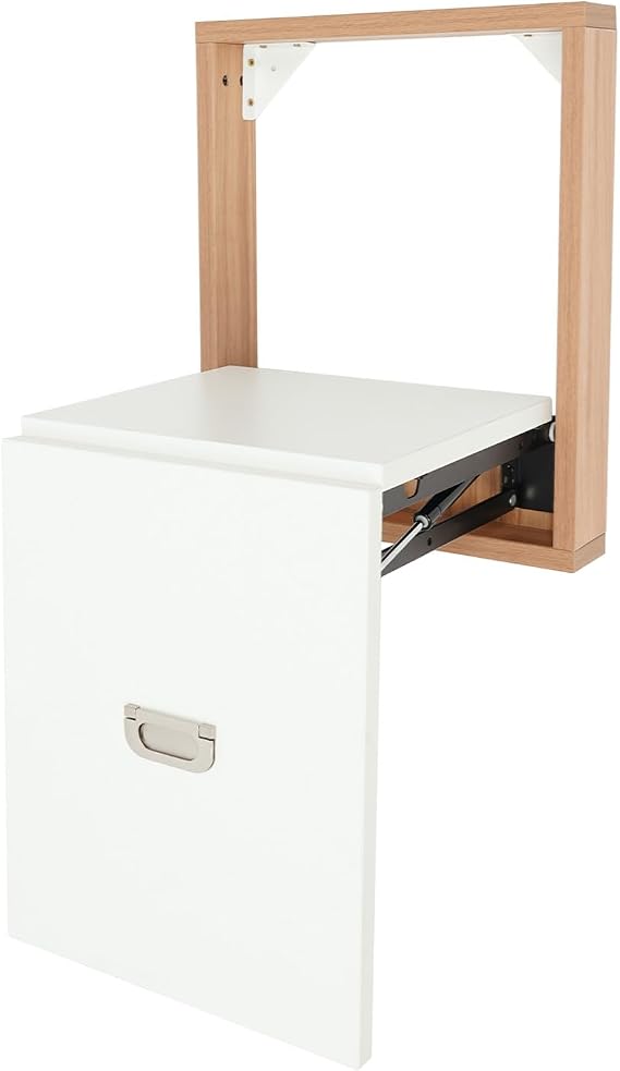 Wall Mounted Folding Entryway Stool, Shoe Changing Entering Door Stool, Foldable Invisible Household Folding Bench for Entrance Hall Restroom Living Room (White(Stool)+Walnut Color(Frame))