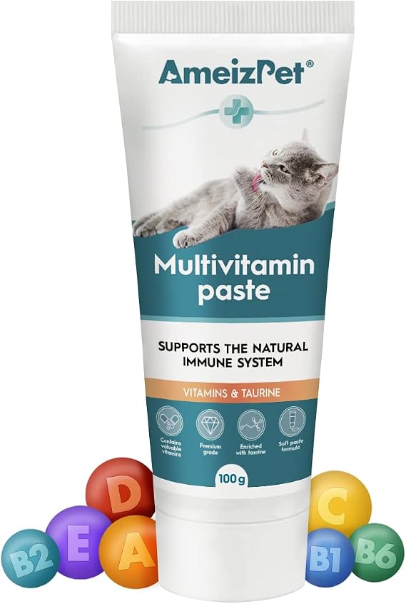AmeizPet Cat Vitamins Paste, Healthy Snack for Pet Fur and Health, Cat Multivitamins, 100 g (3.5 Oz)