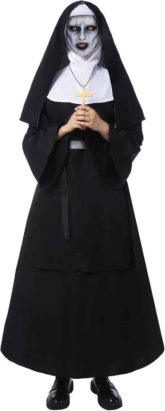 The Nun Costume Woman Adult Scary Nun Outfit with Headpiece Valak Costume Halloween Cosplay