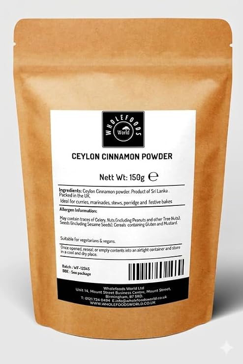Wholefoods World Ceylon Cinnamon Powder Ground for Baking, Cooking and Sprinkling 150g