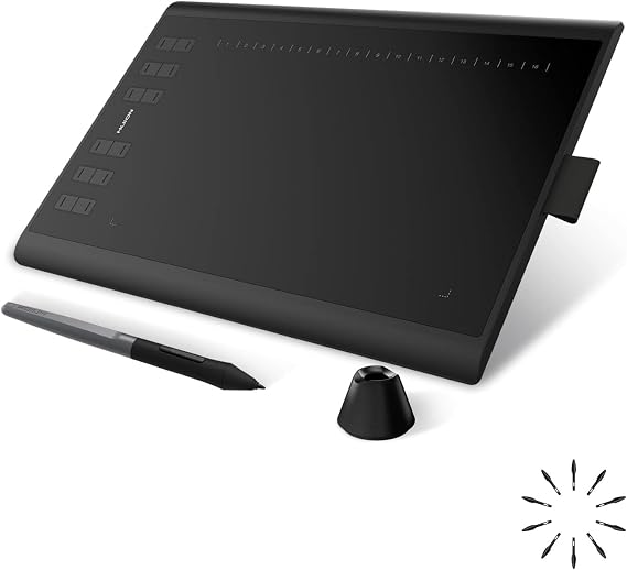 HUION Inspiroy H1060P 10 x 6.25 Inches Graphic Drawing Pen Tablet with 8192 Levels Pen Pressure 12 Express Keys - Upgraded Version Black