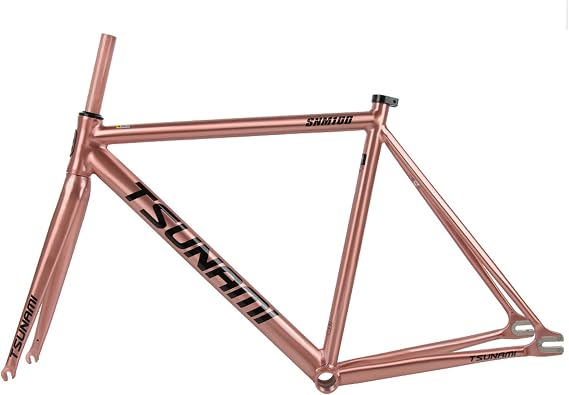 TUJISEK 700C Aluminum Alloy Fixed Gear Bike Frameset 49CM 52CM 55CM 58CM Bicycle Frame Track Bike Frames Racing Quick Release Frame 100/120mm BSA BB68mm(Rose Gold,M-52CM)