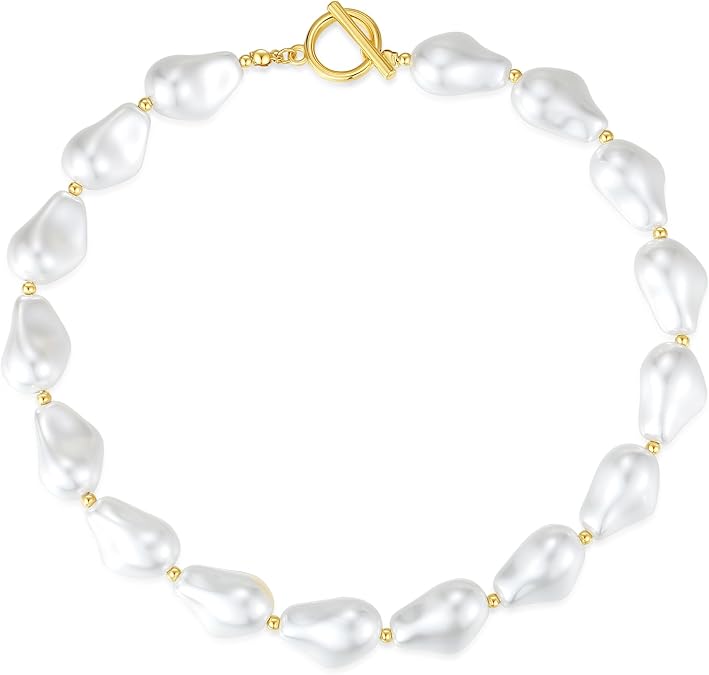 Baroque Pearl Necklace for Women, Chunky White 16-Inch Choker