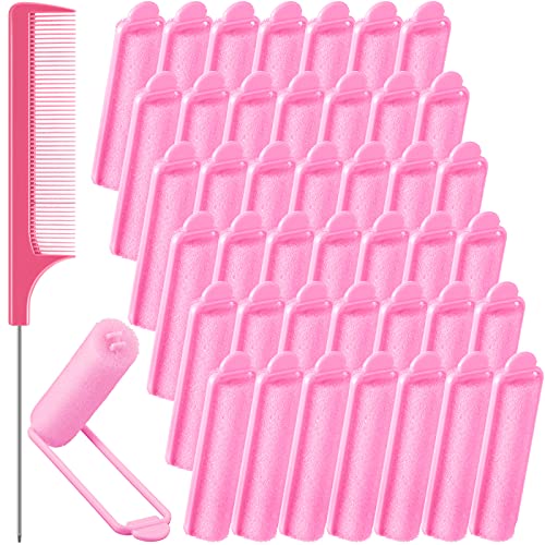 Syhood 43 Pcs Foam Sponge Hair Rollers Women 0.59 Inch Soft Sleeping Curlers Flexible Sponge Curler Tool and Rat Tail Comb for Hair Styling Hairdressing Overnight Curl and VolumePink