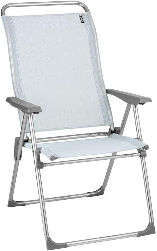 Lafuma Alu Cham Adjustable Lightweight Ergonomic Rust-Free Outdoor Folding Patio Armchair w/5 Seating Positions & Batyline Ventilated Fabric, Sky Blue