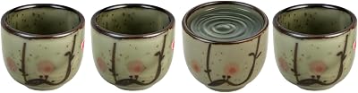 JapanBargain, Set of 4 Japanese Porcelain Sake Cups, 1.5 fl oz Small Tea Cups for Hot or Cold Drinks, Light Green, Microwave and Dishwasher Safe, Made in Japan